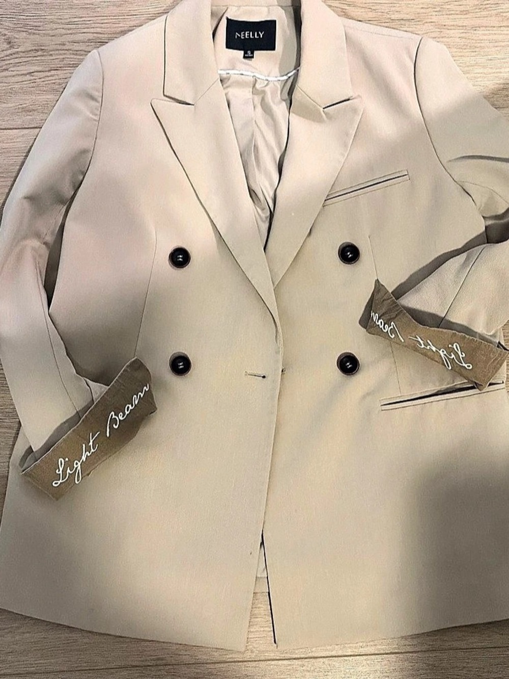 Neelly Double-Breasted Blazer in Beige NWT